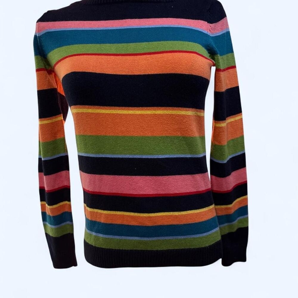 Talbots Rainbow Stripe Knit Sweater | Colorful Preppy Lightweight Pullover Petit
